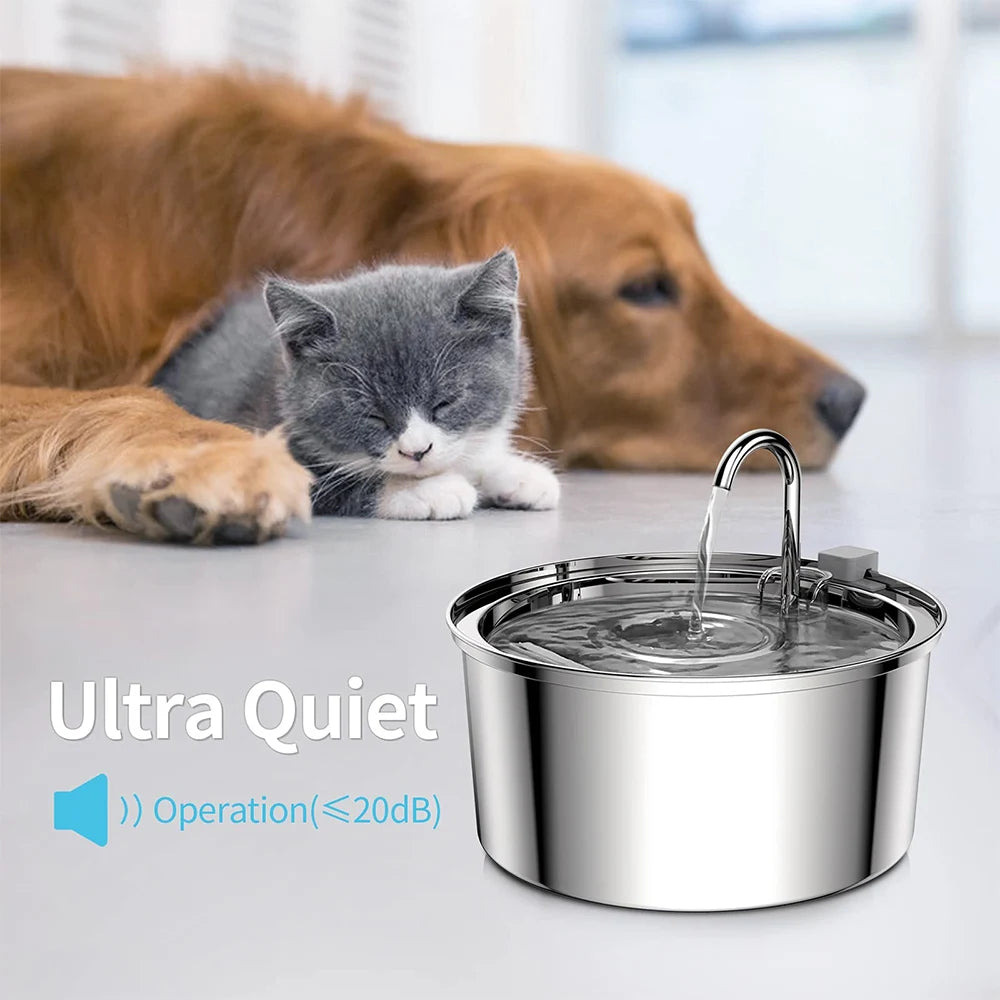 Stainless Steel Automatic Pet Water Feeder USB Electric Mute for Cat Dog Filter Fountain Smart Drinking Bowl