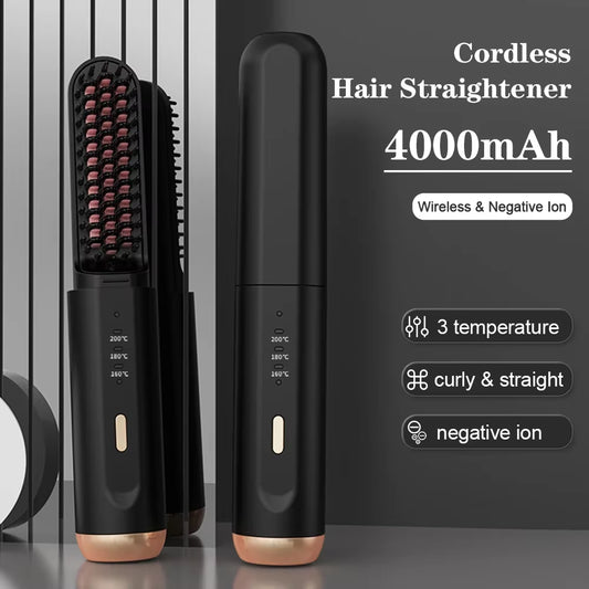 Cordless Beard&Hair Straightener Brush Fast Heated Electric Hair Brushes Multifunctional Wireless Hot Comb