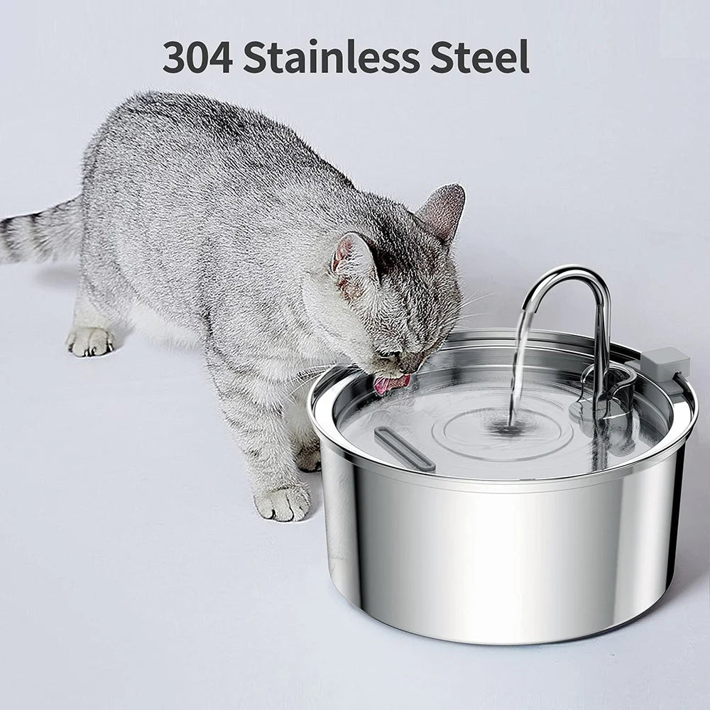 Stainless Steel Automatic Pet Water Feeder USB Electric Mute for Cat Dog Filter Fountain Smart Drinking Bowl