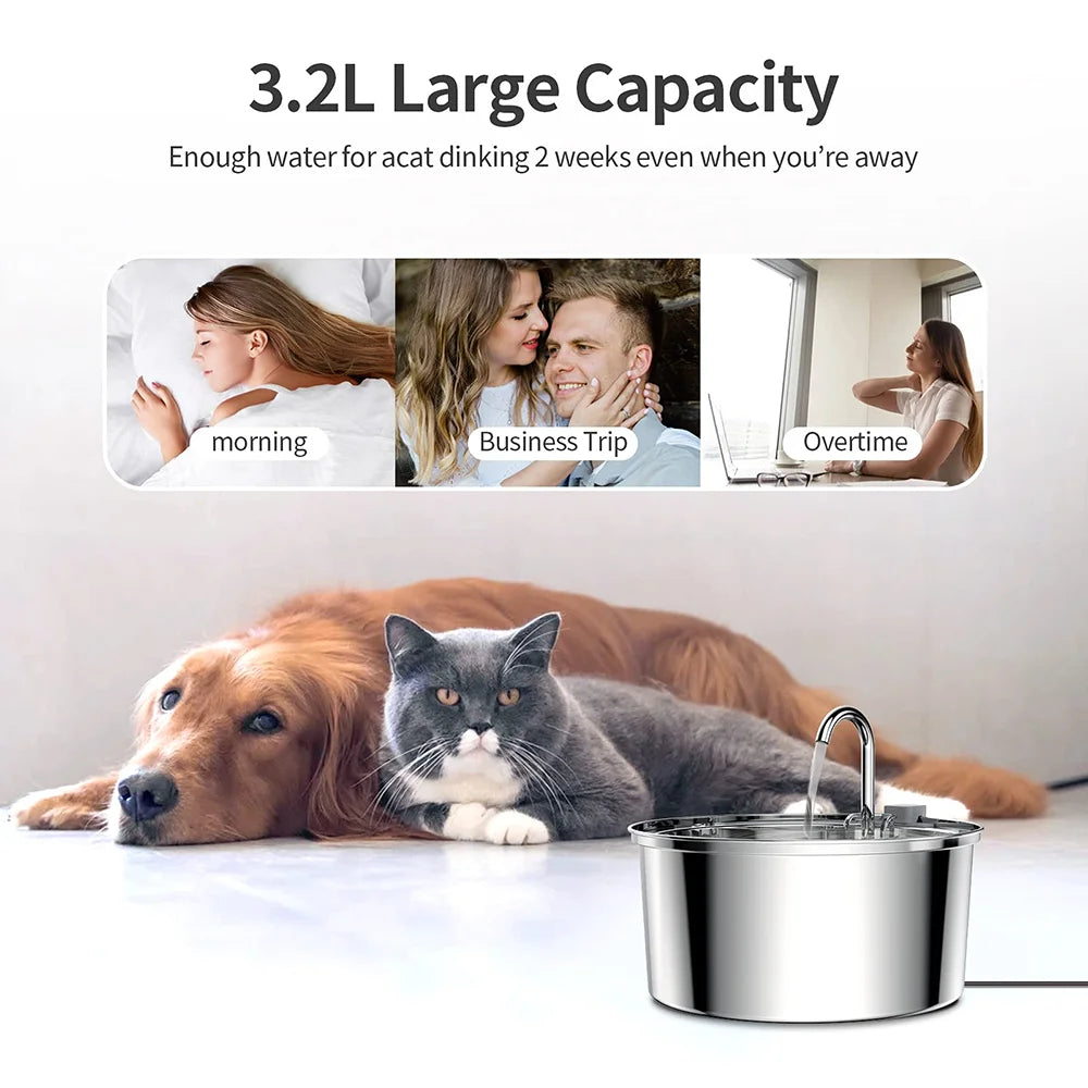 Stainless Steel Automatic Pet Water Feeder USB Electric Mute for Cat Dog Filter Fountain Smart Drinking Bowl