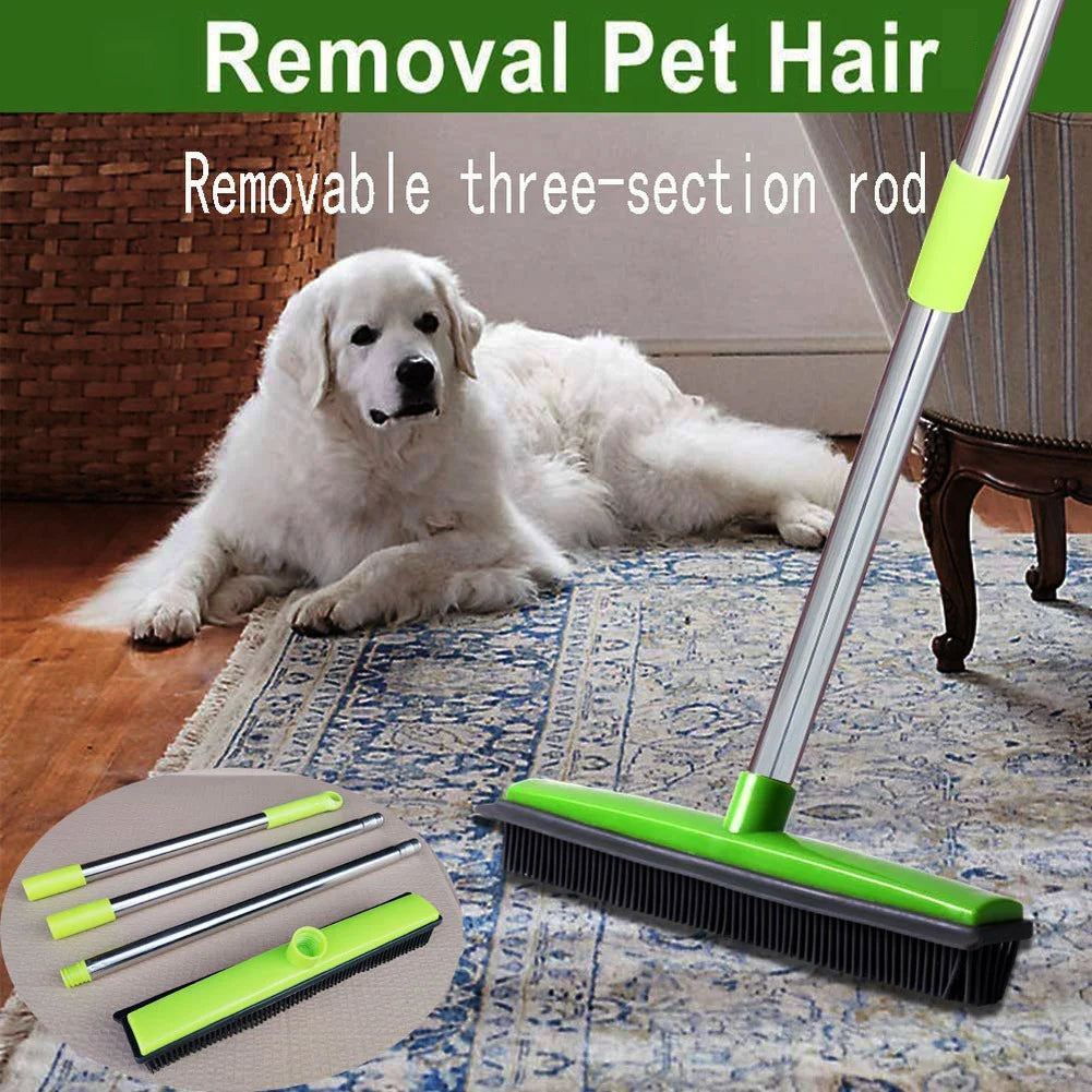 Pet Hair Rubber Broom Floor Brush for Carpet Dog Hair Remover with Built in Squeegee Silicone Cleaning Broom 