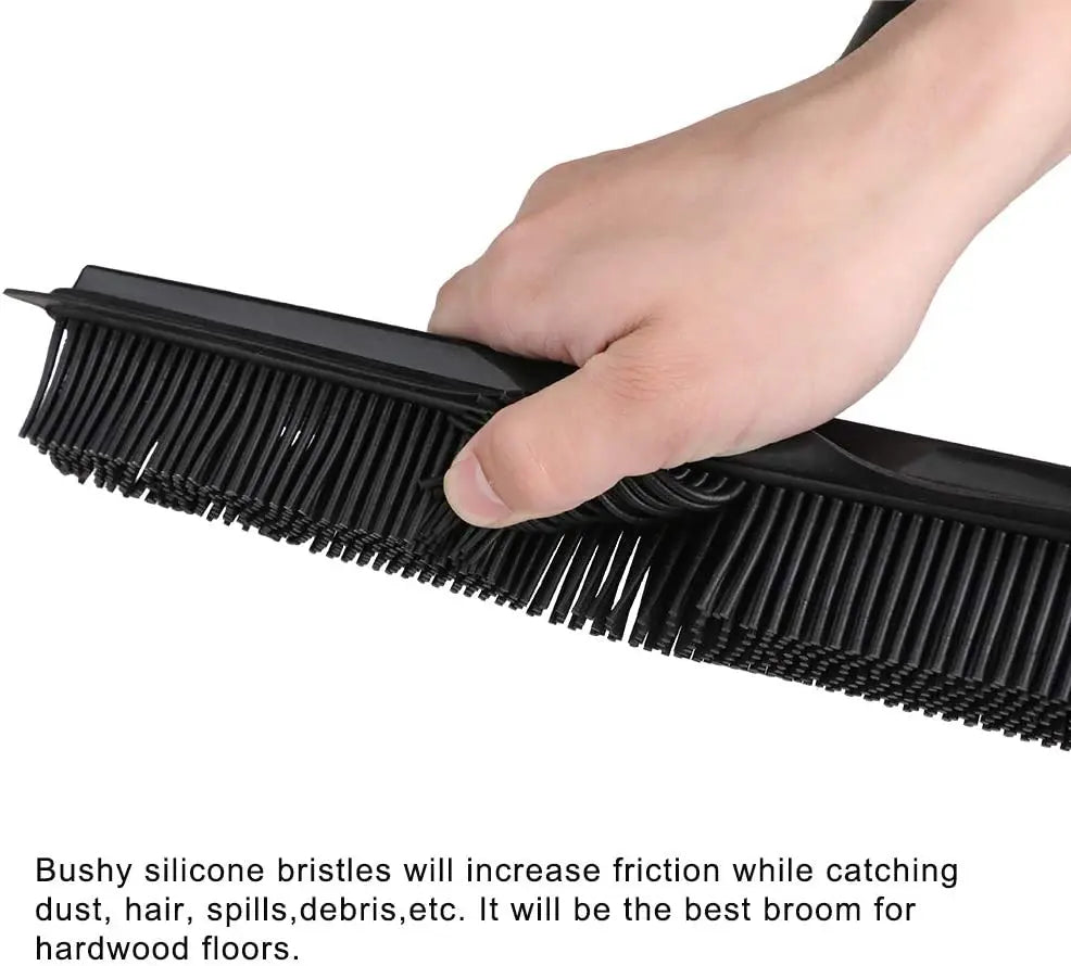 Pet Hair Rubber Broom Floor Brush for Carpet Dog Hair Remover with Built in Squeegee Silicone Cleaning Broom 