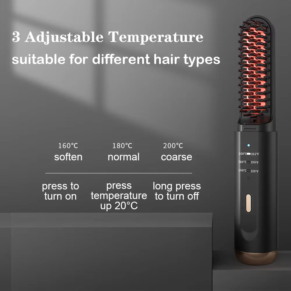 Cordless Beard&Hair Straightener Brush Fast Heated Electric Hair Brushes Multifunctional Wireless Hot Comb