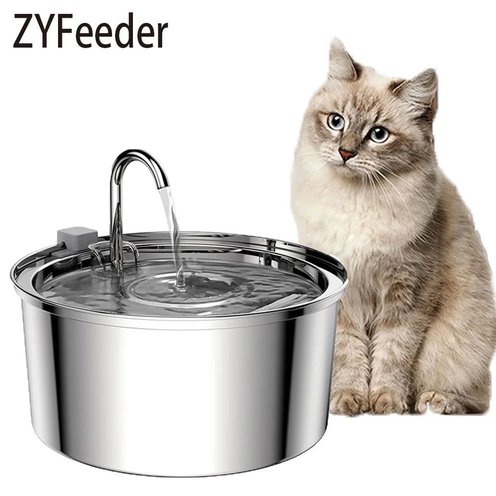 Stainless Steel Automatic Pet Water Feeder USB Electric Mute for Cat Dog Filter Fountain Smart Drinking Bowl