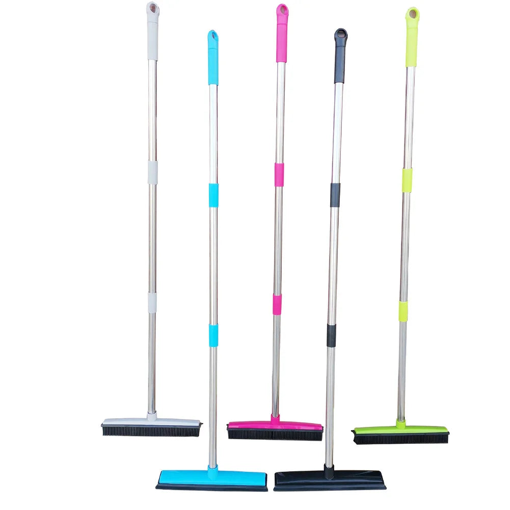 Pet Hair Rubber Broom Floor Brush for Carpet Dog Hair Remover with Built in Squeegee Silicone Cleaning Broom 